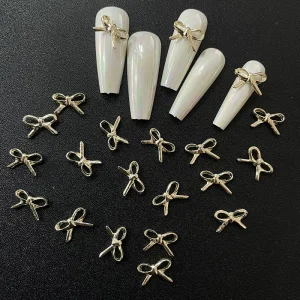 Alloy Ribbon Nail Rhinestones 10pcs gold